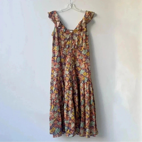 Veronica Beard Malgosia Midi Ruffle Dress - Multicolor Floral - Size 6 - Picture 3 of 12